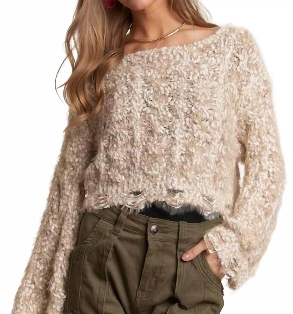 NEW ADORA popcorn fuzzy sweater crop top in khaki